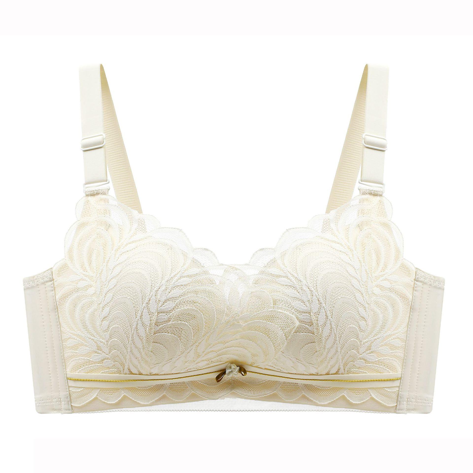 

Минималистичный бюстгальтер для сбора груди для женщин, классический и удобный, без косточек, кружевное белье, бюстгальтер пуш-ап 38/85B бежевый