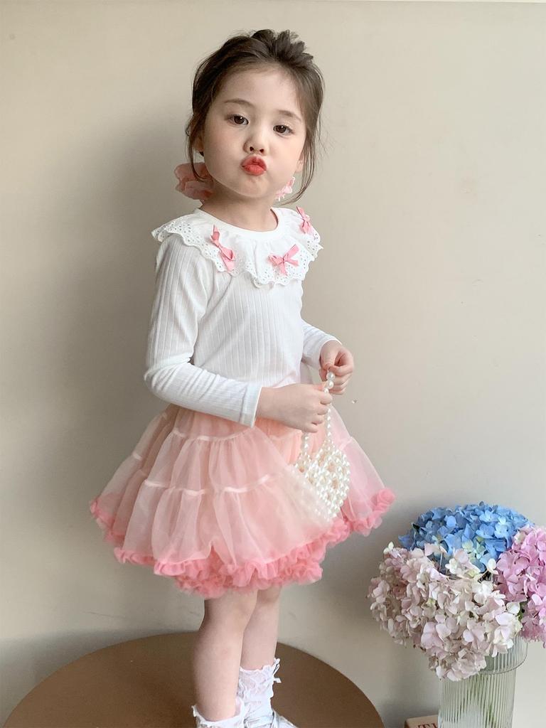 Girls' Lace Base Shirt - Spring/Autumn 2025 New Long Sleeve T-shirt for Kids