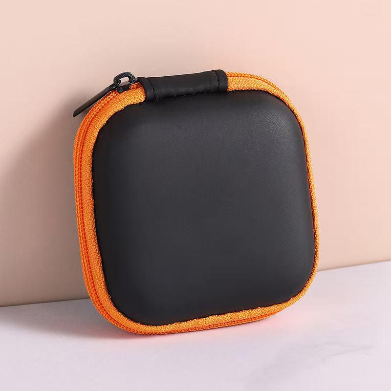 

Leather Earphone Storage Box Zipper Earphone Case Portable Travel USB Cable Organizer Carrying Hard Bag For Coin Memory Card помаранчевий