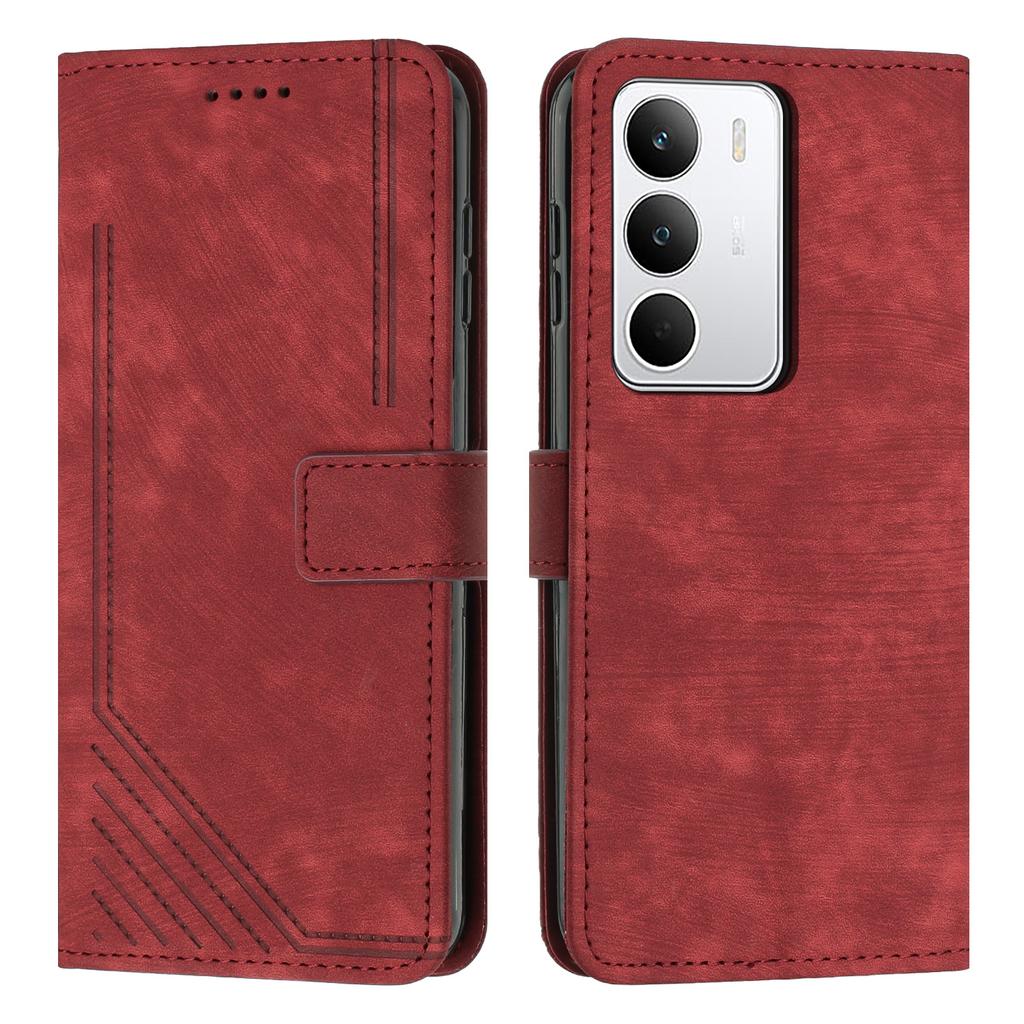 For Realme C71 4G Stand Case Imprinted Lines Leather Phone Cover