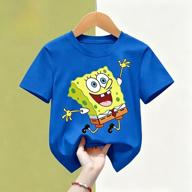 SpongeBobs Children Clothing Anime Summer Short Sleeve SquarePants Clothes T-shirt Cartoon Kids Tops