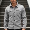 Pánská ležérní volná jednobarevná košilová bunda, klopový límec, dlouhý rukáv, knoflíkové zapínání, ležérní pracovní oděv