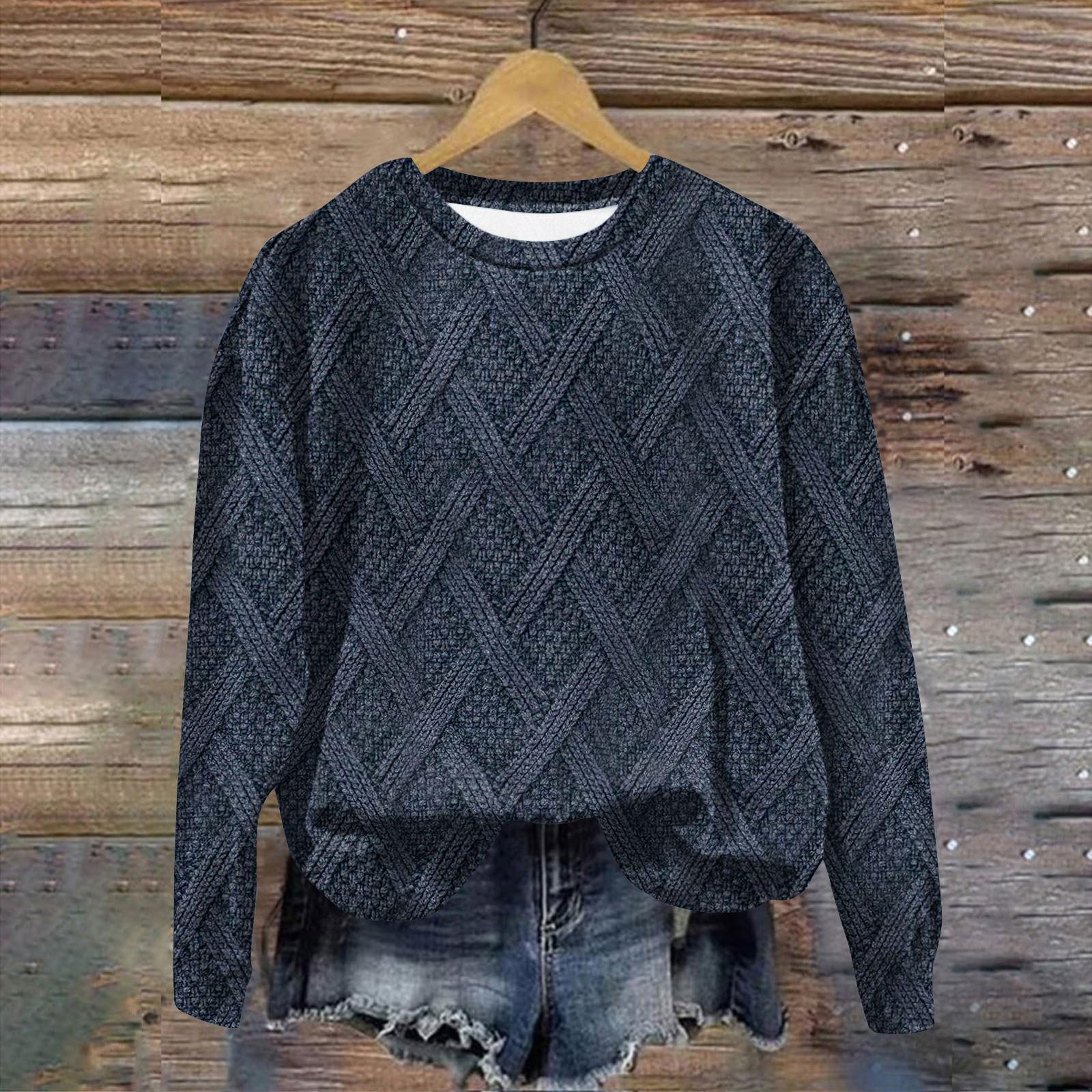 

Женская мода ChristmasPrinted с длинным рукавом свободный круглый вырез толстовка Топ XXXL тёмно-синий