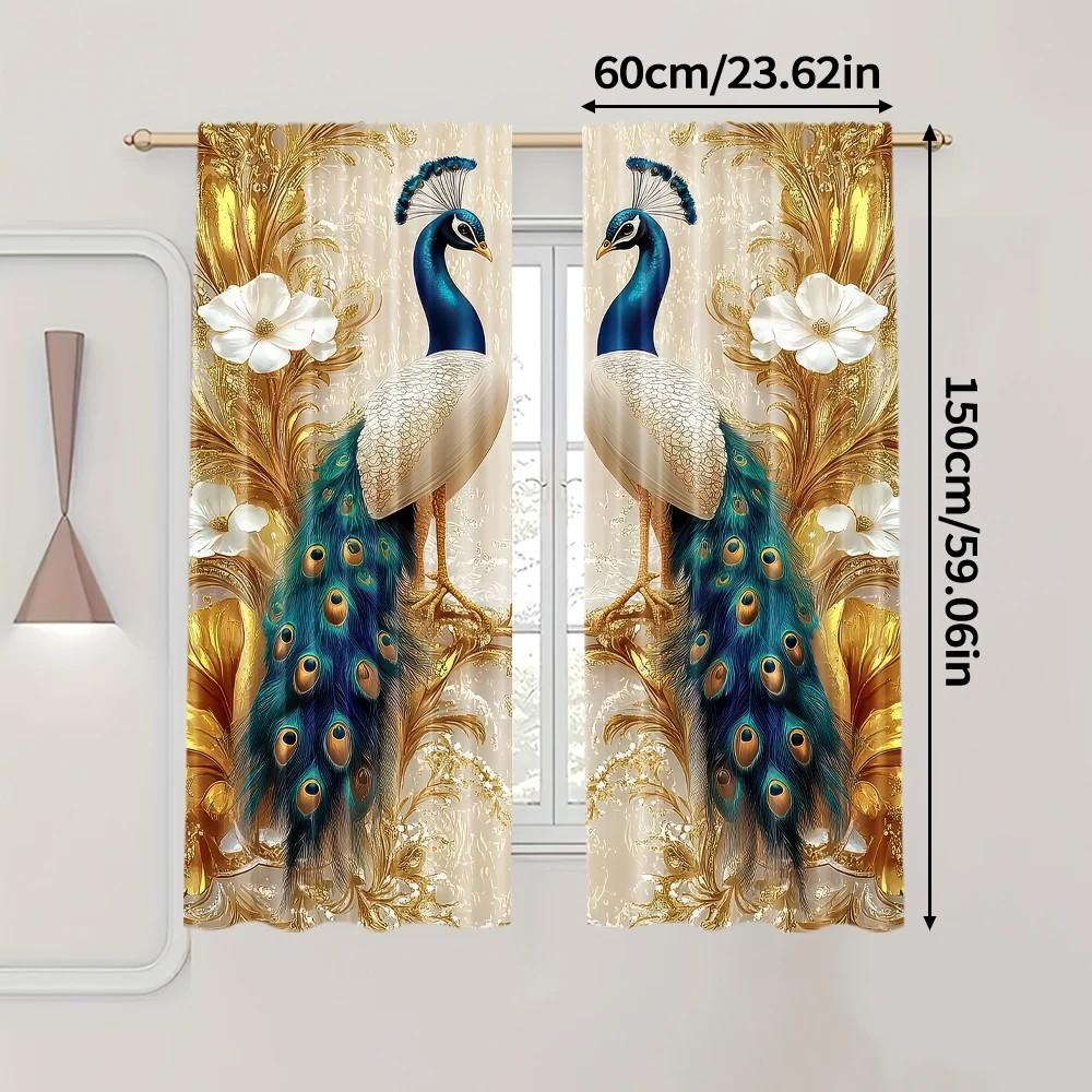 Set Of 2 Elegant Jit Floral Peacock Curtains Polyester Drapes Living Room Bedroom Window Decor Curtain Light Blocking For Made With Rod Pocket