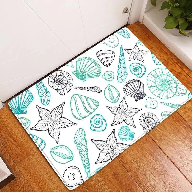 Soft Non-slip Water Absorbent Green Marine Life Seahorse Starfish Seashell Crab Bathroom Kitchen Fresh Mat Rug Carpet Home Decor