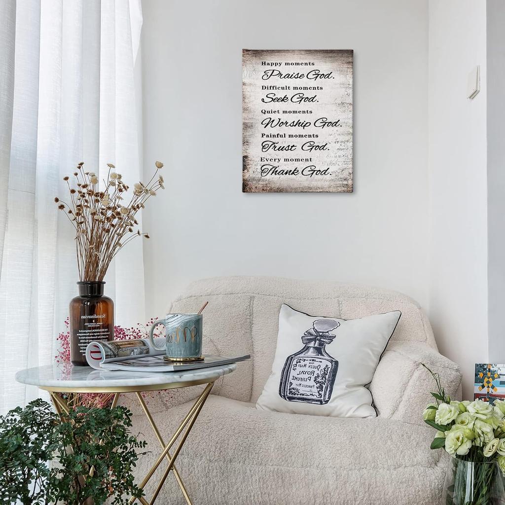 PHAMTE Christian Quotes Happy Moments Praise God Wall Art,Positive Bible Verse Scripture Print Framed Canvas Painting Artwork Christian Home Living