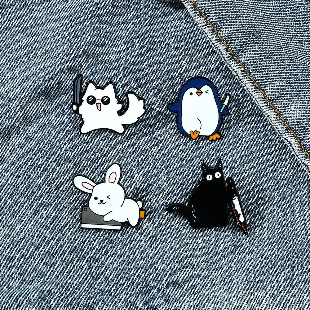 Cute creative personality small animal metal badge cat rabbit penguin frog dinosaur trick or treat goose accessories