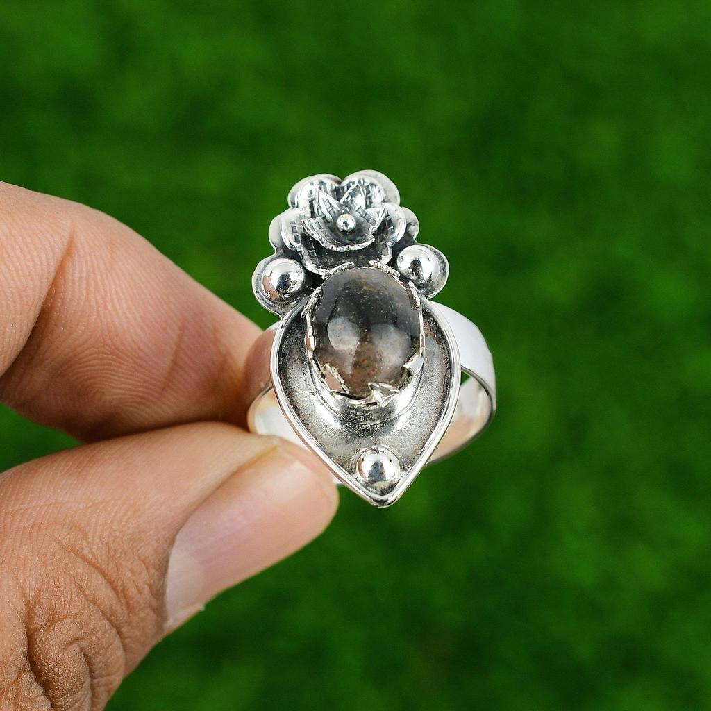 Natural Rhodonite Multi Stone Flower Adjustable Ring 925 Silver For Girls