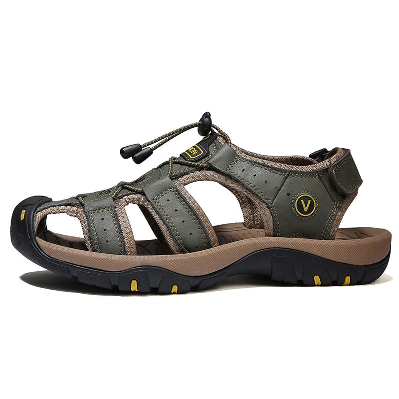 Men's Outdoor Top Layer Leather Large Size Toe Sandals Summer Casual Men's Fashion Outdoor Non-Slip Beach Sandals
