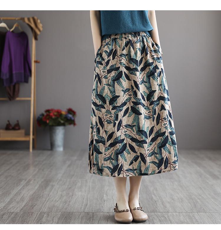 Retro Art Thin Cotton-Linen Skirt for Women – Digital Print, Big Swing, Long & Lightweight for Summer
