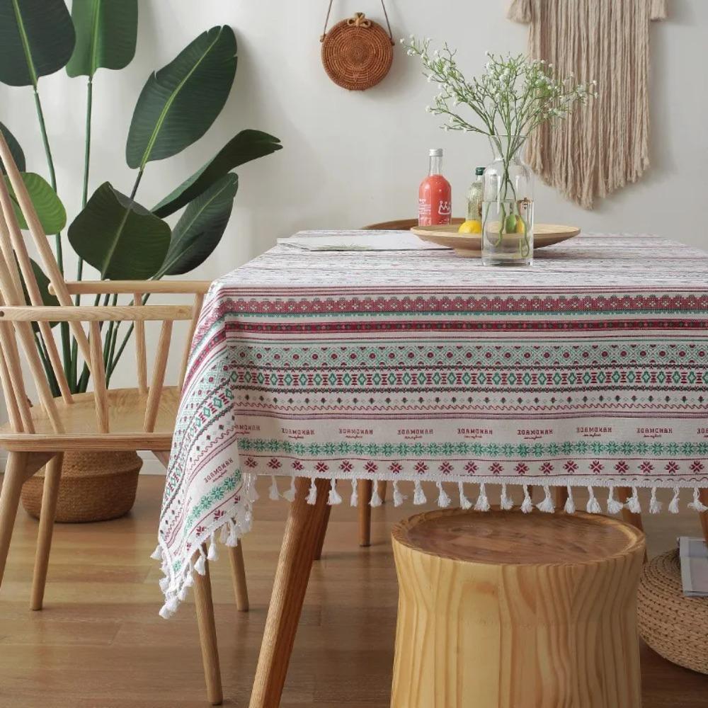 Nordic Style Bohemian Tablecloth with Tassel Table Cover Practical Ethnic Tablecloth  Living Room