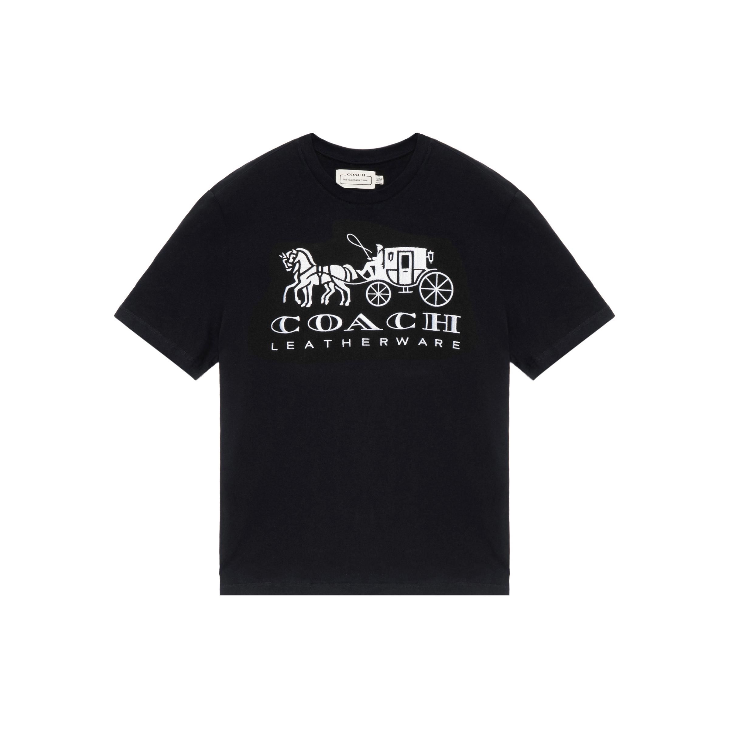 Coach Forever Series Carriage Pattern Printed Round Neck Short Sleeve Drop Shoulder T-Shirt Women T-Shirt Black C9117-BLK XS