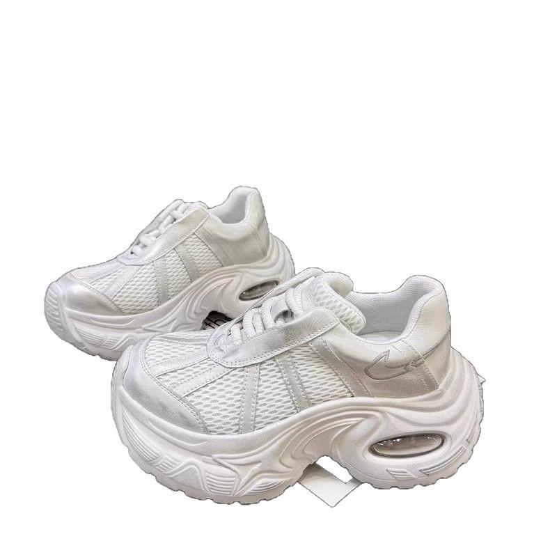 European Station Thick-soled Air Cushion Dad Shoes for Women 2025 Spring and Summer New Breathable Mesh Lace-up Heightening Sports and Leisure Shoes