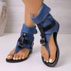 New Women's Thong Flat Gladiator Sandal Boots Back Zipper Belt Buckle Summer Boots