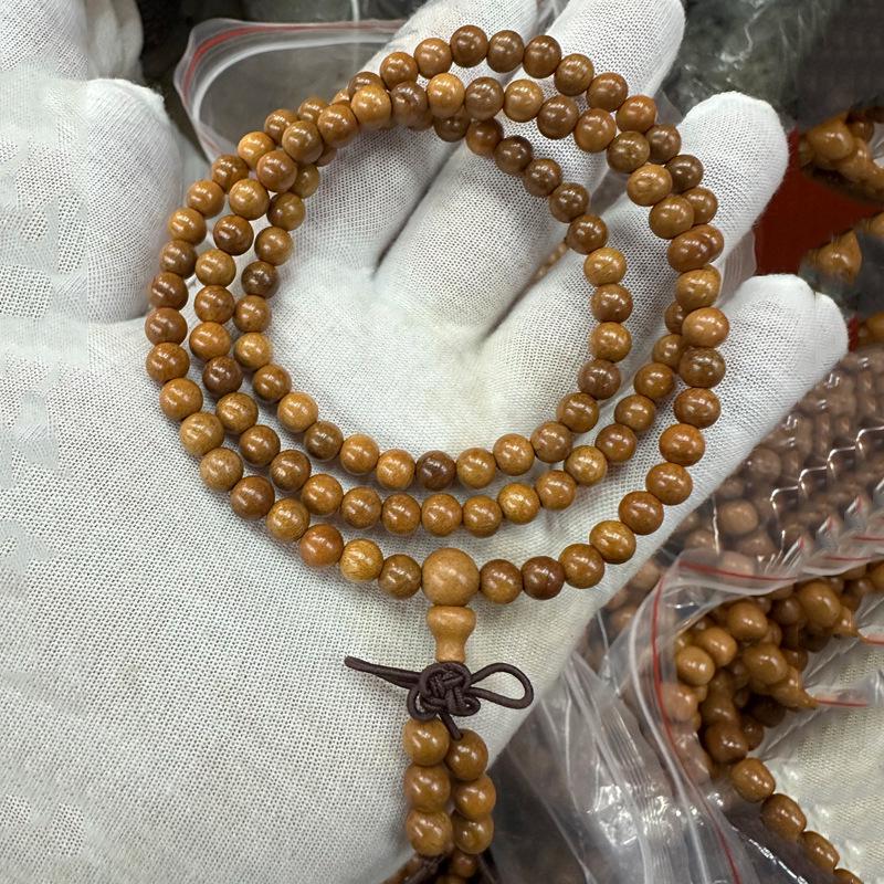 Ethnic Style Peach Wood Bead Bracelet - Single Circle, Unisex Buddhist Rosary 1.5