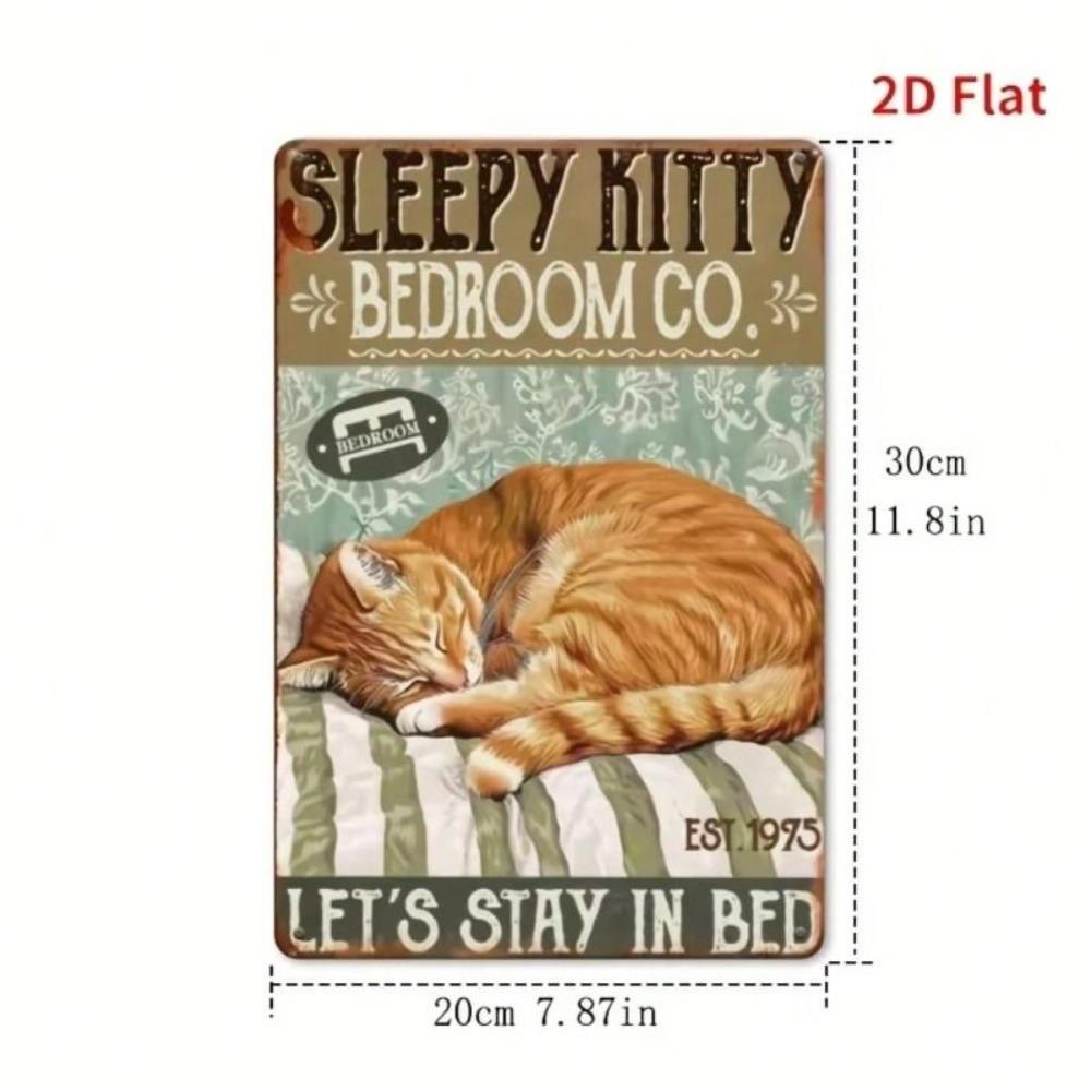 Vintage Metal Tin Sign Sleeping Cat Wall Decor Retro Iron Poster for Living Room