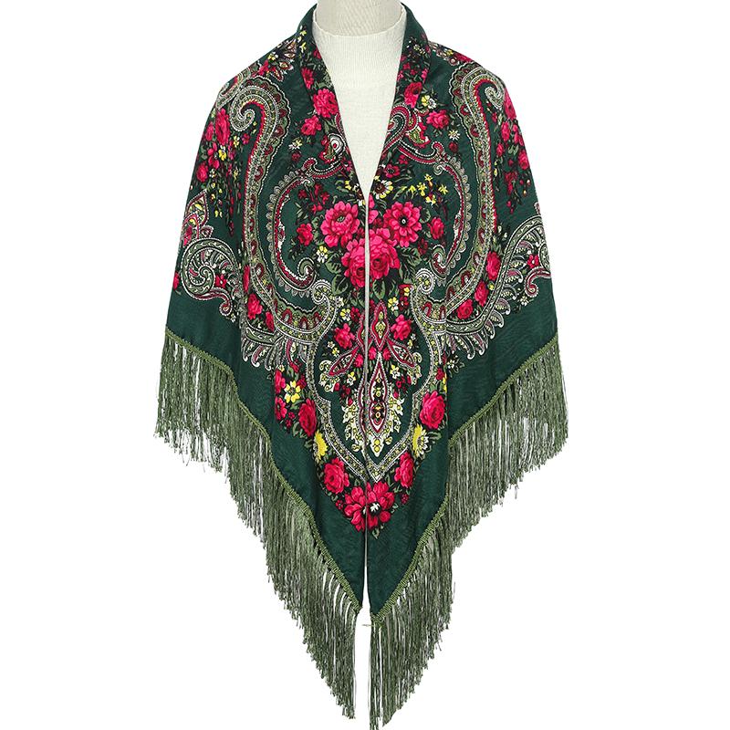 51*51In Women Scarf Square Shawl Retro Fringed Cotton Print Scarves Hijab Wraps Russian Ukrainian Embroidery Cape Bandana