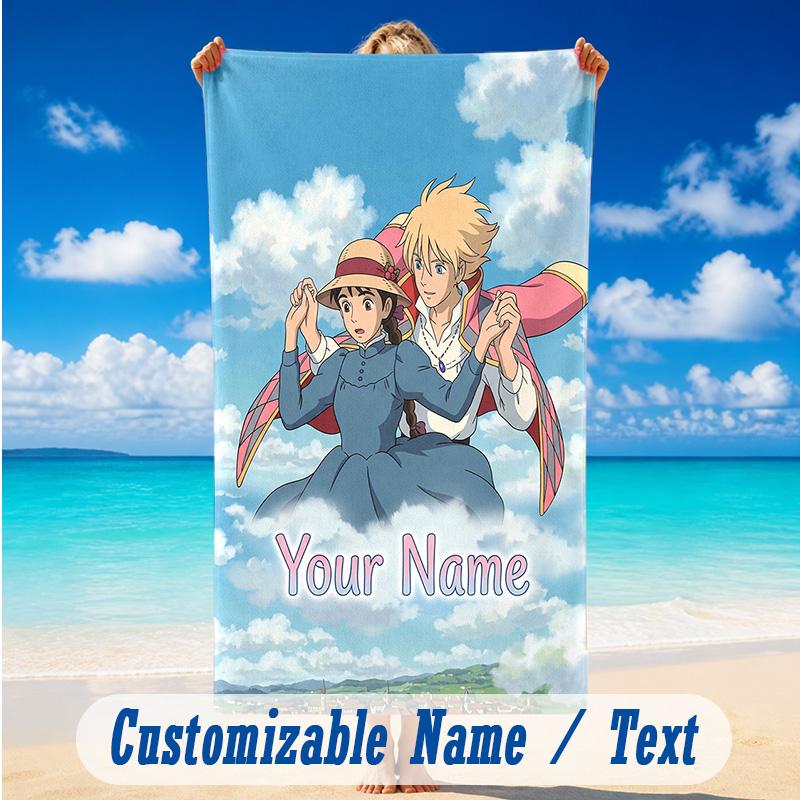 Beach Towel Custom Name Text, Quick Dry Large Towel For Beach HomeHowl's Moving Castle
