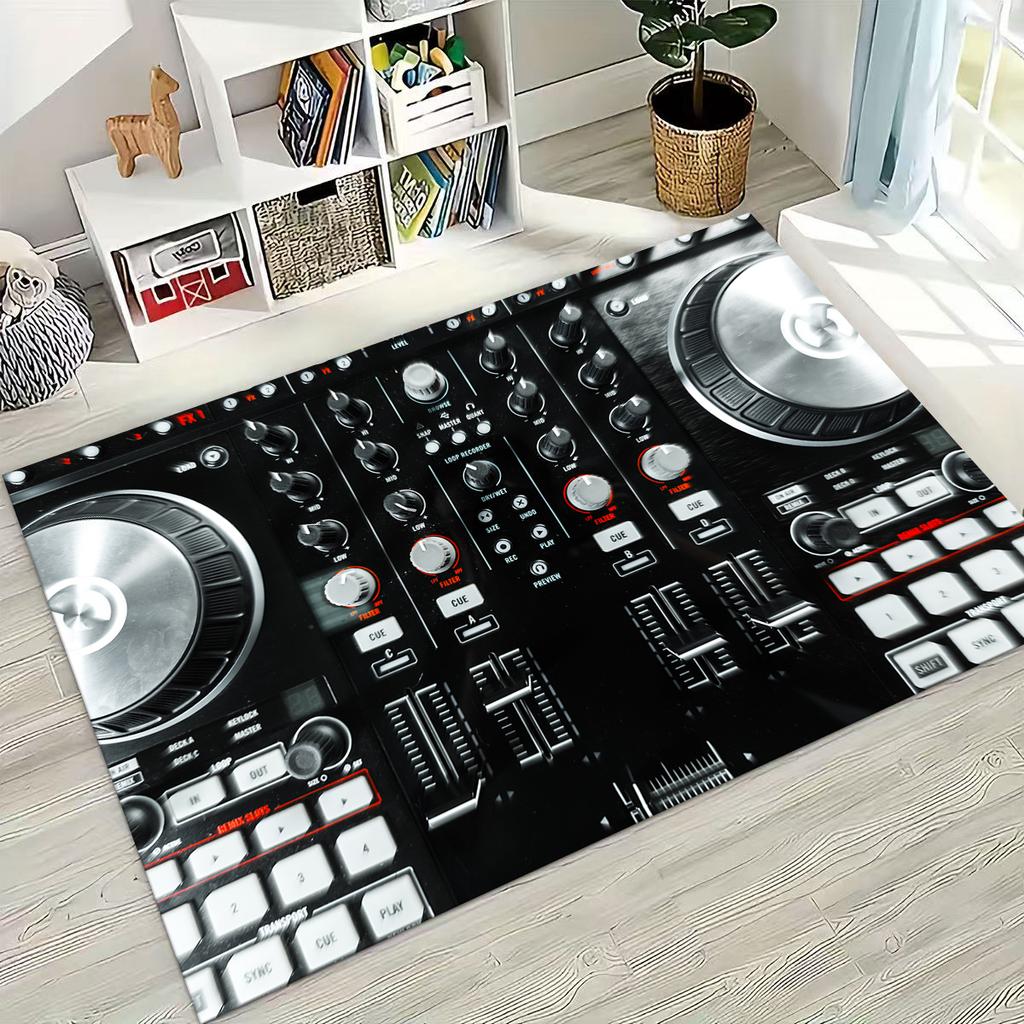 Schallplatte Musik DJ Bildschirm Band Teppich für Wohnzimmer Sofa Schlafzimmer Haus Fußmatte Dekor,Große Kinder Spiel Rutschfeste Bodenmatte