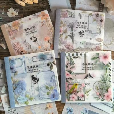 20 stuks/boek Vier Jaargetijden Thema Bloemen Stickerboek Lichte Retro Achtergrond Decal Knipbare Scrapbook INS Stijl DIY Ambacht