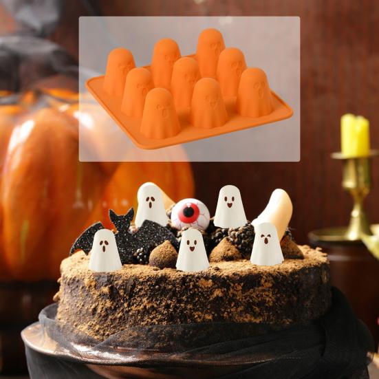 Ghost Silicone Mold Set 3D Halloween Chocolate Mold Ice Cube Tray Heat Resistant Dessert Mold for Jelly Gummy Candy Pudding