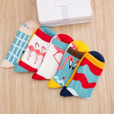 Nouveau coton cheville flamant chaussettes femmes coloré Harajuku femme drôle flamant chaussettes hiver pas cher vin chaussette bonne fille chaussette