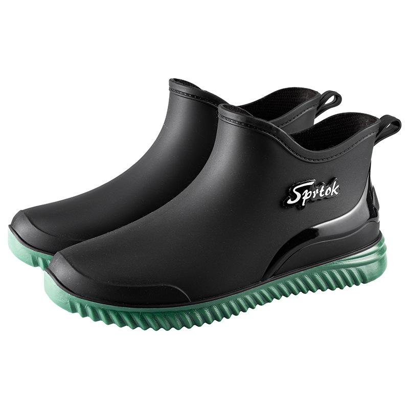 Water shoes fashionable short tube men's rain shoes non-slip and anti-low tube rubber shoes car wash wear-resistant water boots fleece to keep warm