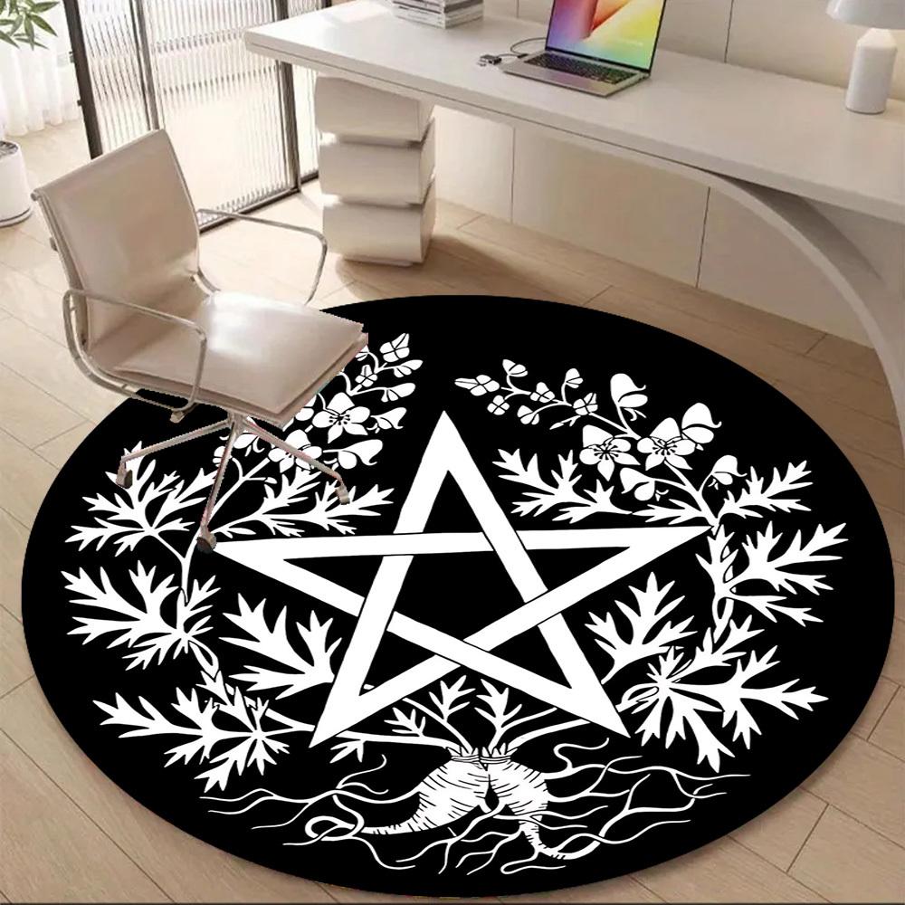 1PCPentacle Roots Office Round Area Rug, Mat Suitable For Office, Under Office Chairs Bedroom Living Room Home Decor, Room Deco