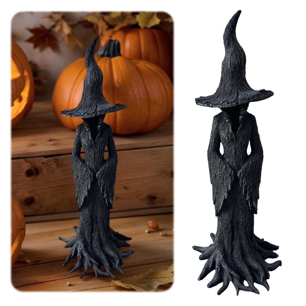 Cracker Barrel Witch Statue Multi-Purpose Halloween Resin Figurine Dark Fantasy Ornament for Desktop Decor Craft