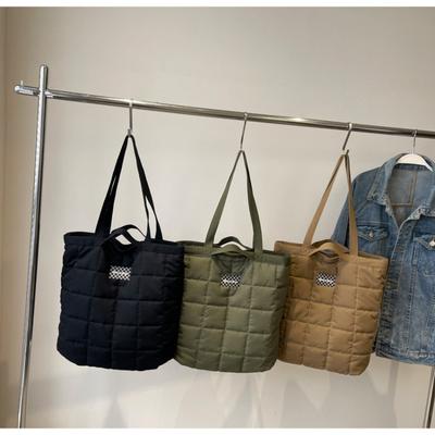 Autumn and Winter New Shoulder Bag Rhombus Bright Thread Cotton Bag Down Underarm Bag Large Capacity Versatile Solid Color Lightweight Tote Bag