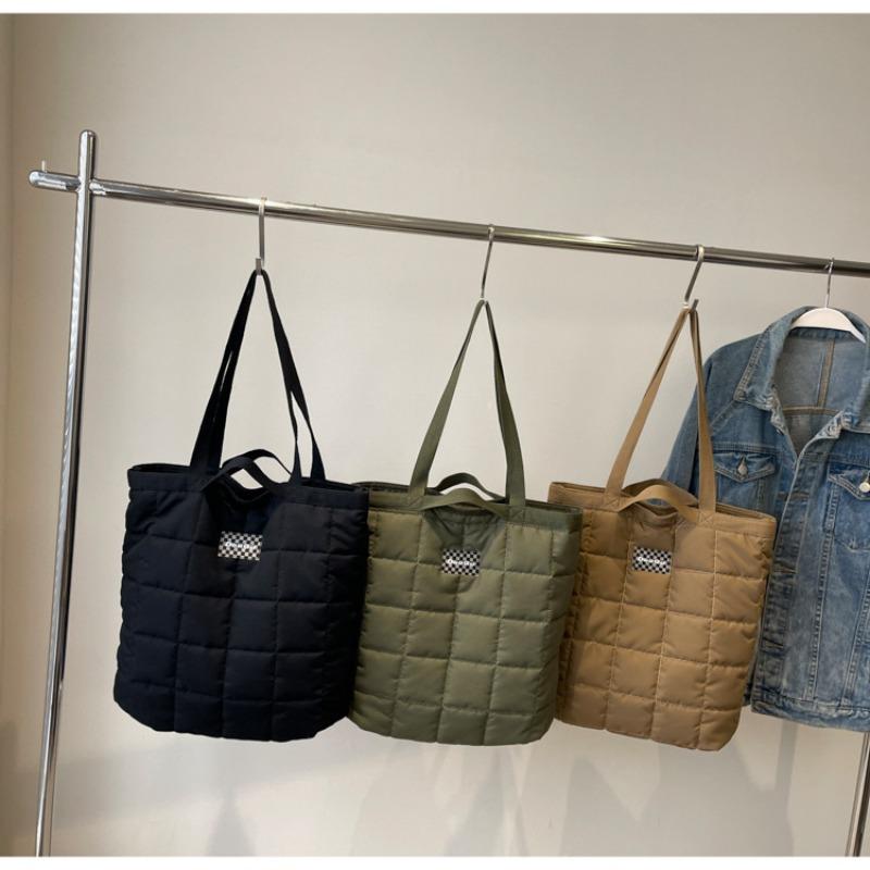Autumn and winter new shoulder bag rhombus bright thread cotton bag down underarm bag large capacity versatile solid color lightweight tote bag