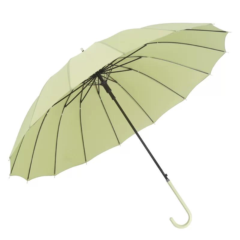 Regenschirm mit langem Griff, einfarbig, Ledergriff im japanischen Stil, gerader Schirm für Damen, schwarzes Gummi, winddicht, regendicht, Sonnenschutz, Business