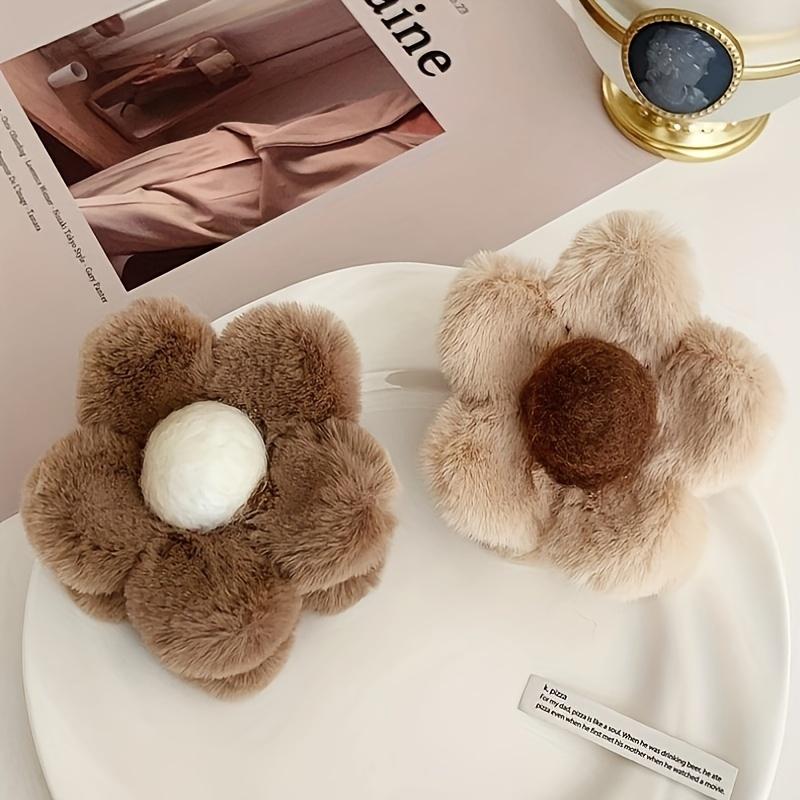 2-piece Stylish and Elegant Plush Flower Hair Clips, Simple and Cute Furry Headwear, Suitable for Ladies' Daily Life and Styling