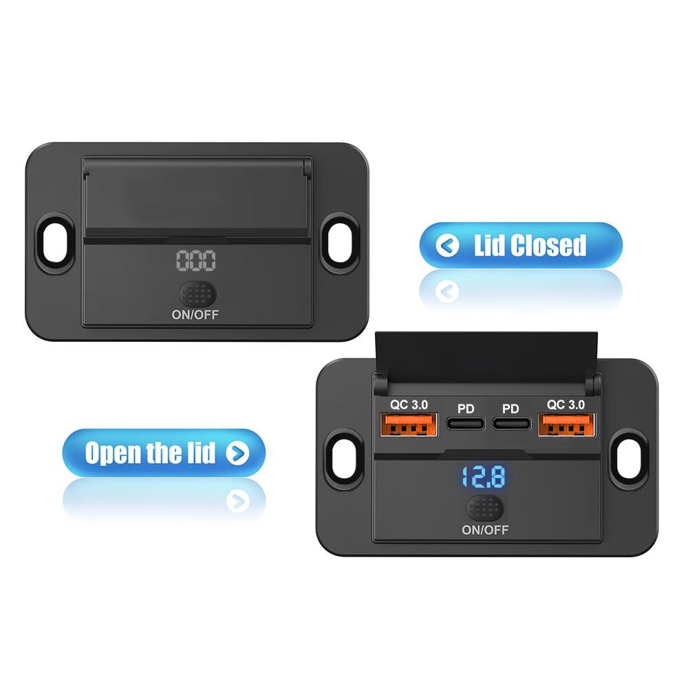 4-Port USB Fast Charger Panel 12V-24V PD QC3.0 Socket for Car RV Boat 77x45mm