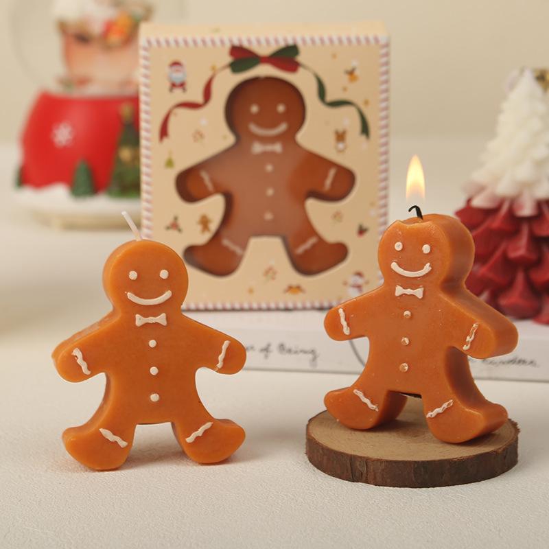 Christmas Gingerbread Man Scented Candle - Holiday Atmosphere Ornament & Cartoon Decor Prop.