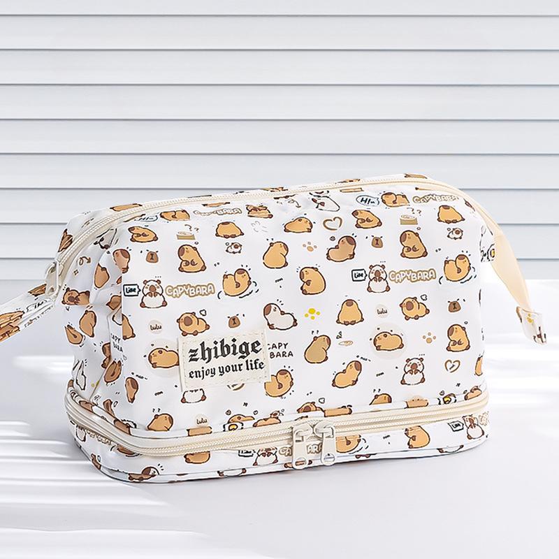 

Large Capacity Multifunctional Double-layer Card Leather Pencil Case Storage Bag Cute and Simple Makeup Bag белый