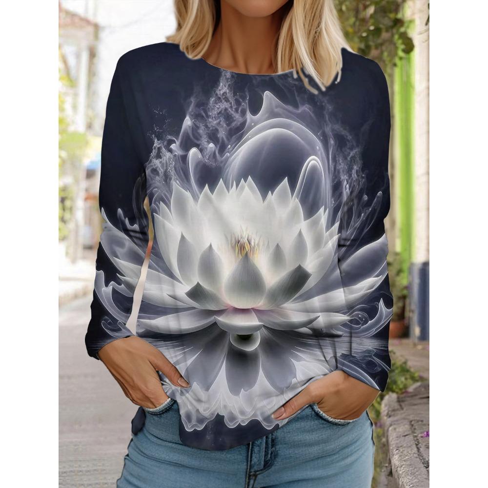 

Барвиста квіткова 3D-принт футболка з довгим рукавом Повсякденний жіночий одяг Футболка з довгим рукавом Модні оверсайз топи Футболки Жіночі 5XL
