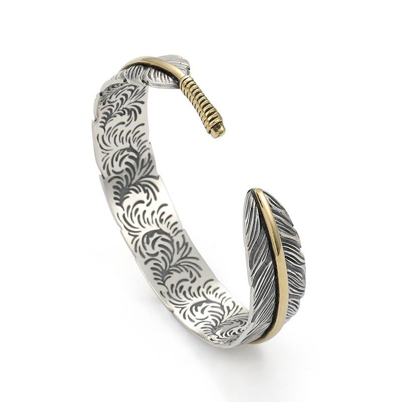 Tang Pattern Feather Open Bracelet Male Trend Personality Versatile Retro Bracelet Open Jewelry Supply