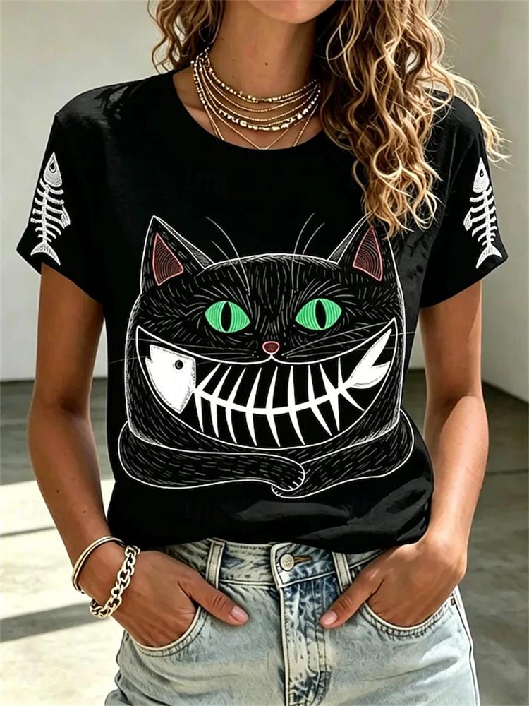 New Women's Streetwear Short-Sleeve T-Shirt Minimalist-Style Graffiti Pig Print Top Stylish and Comfortable Short-Sleeve Shirt