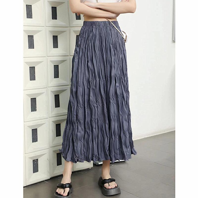 

Универсальная кремовая миди-юбка А-силуэта в стиле Мори: Многоцветный, С высокой талией, Плиссированный дизайн для женщин One Size темно-серого