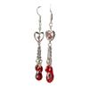 Gothic Bleeding Heart Earrings, Silver Dangle, Red Heart Drop, Alternative Statement Earrings