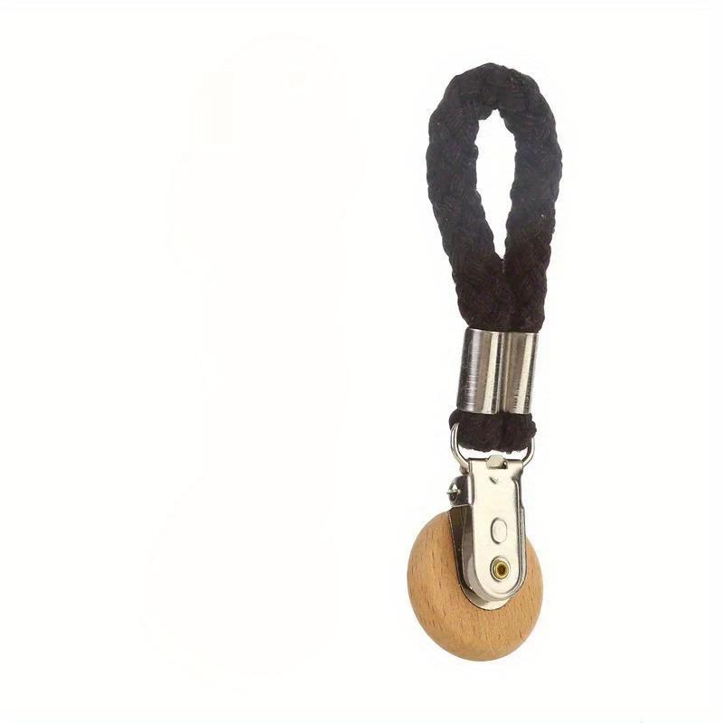 Clip multifuncional para toalla de cocina sin perforaciones, cuerda tejida, almacenamiento con cabeza redonda de madera de haya, clip para baño