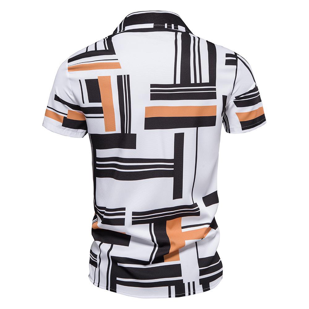 Summer New Men's Casual Short-sleeved Shirt Contrasting Print Hawaiian Style Lapel Top Short-sleeved