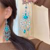 Ethnic Style Retro Fringed Water Drop Earrings for Women, Exotic Rhinestone Long Earrings, Bohemian Atmosphere Earrings