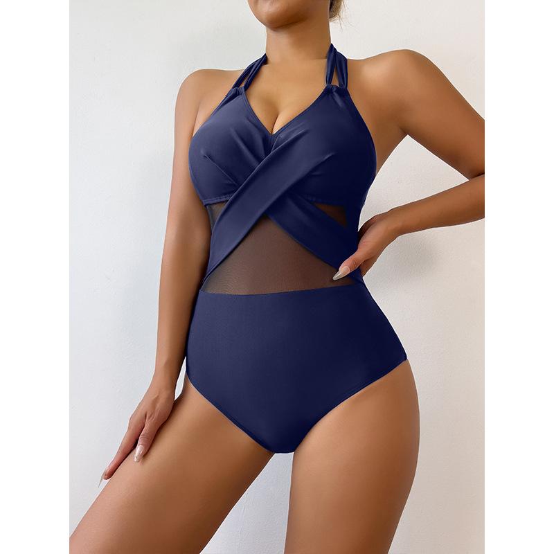 One-piece Swimsuit Solid Color Mesh Swimsuit Bikini