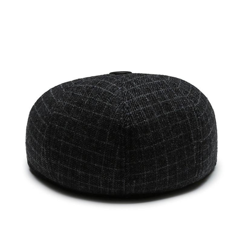 Winter Middle-Aged and Elderly Dad Grandpa Plaid Forward Hat Wool Cold-Proof Warm Ear Protection Cap