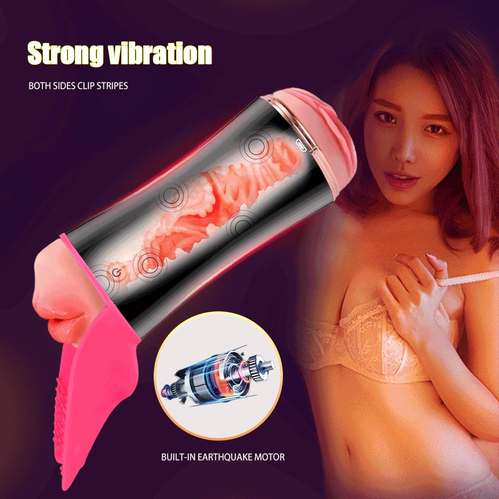 2 In 1 Automatic Masturbator Cup For Men Real Blowjob Machine Man Real Vagina Silicone Vibrator Masturbation Male Adult Sex Toy