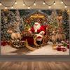 Winter Santa Claus Reindeer Sled Theme Horizontal Blessing Backdrop Birthday Party Home Decoration Photography Backdrop Cloth