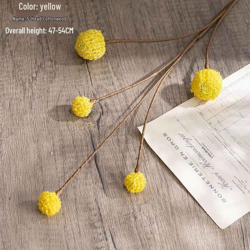 5-Head Cotton Fir Artificial Flower Bouquet for Home Decor and Weddings - Rose Wall Display YC1111 жёлтый
