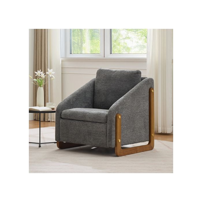 Fauteuil, Fauteuil D'appoint Pour Salon, Fauteuil Contemporain En Bois Avec Coussin De Dossier, Revêtement En Velours Gris
